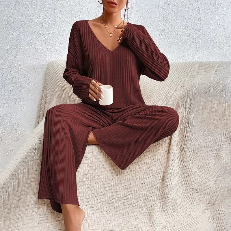 Women's V-Neck Long Sleeves and Wide Trousers Matching Set