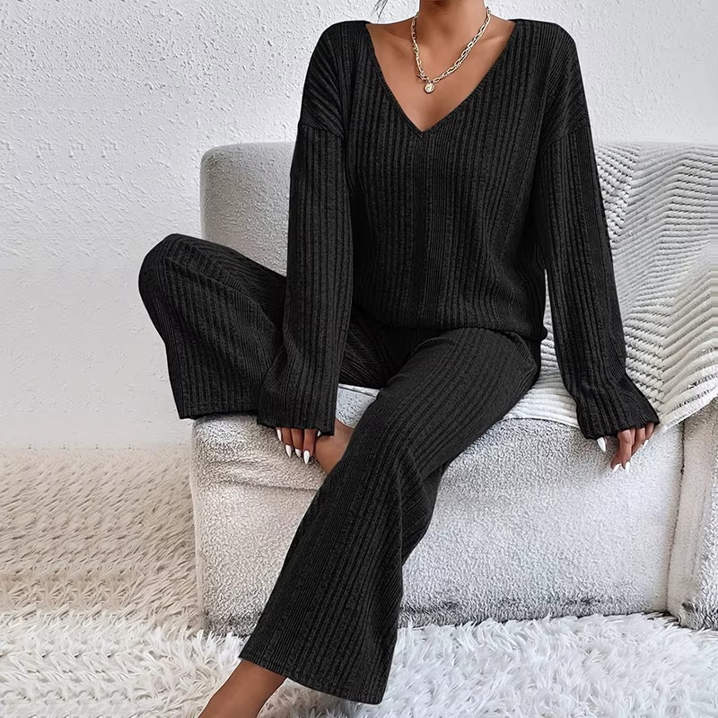 Women's V-Neck Long Sleeves and Wide Trousers Matching Set