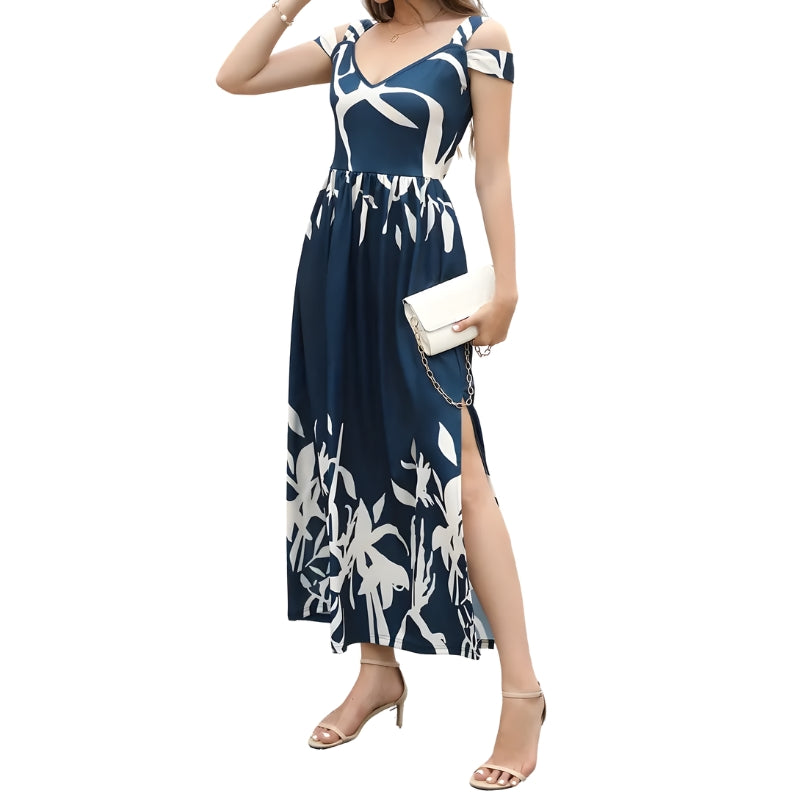 Women's V-Neck Maxi Dress with Off-Shoulder Straps