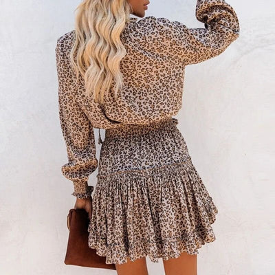 Women's V-Neck Mini Dress with Leopard Print