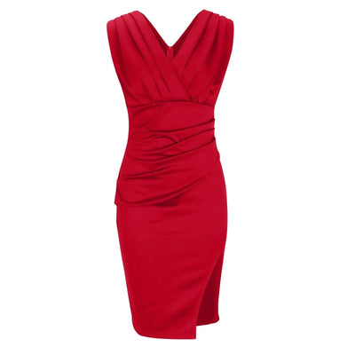 Women's V-Neck with Side Slit Midi Dress