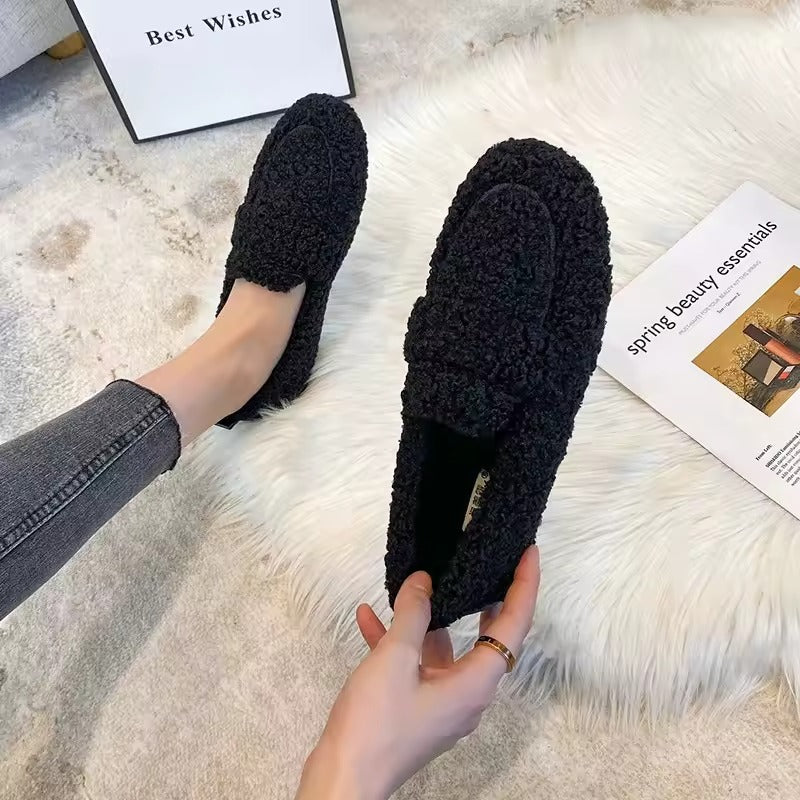 Women's Winter Slip-On Shearling Loafers with Faux Fur Lining