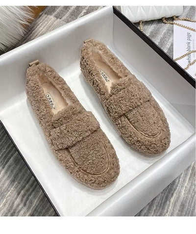 Women's Winter Slip-On Shearling Loafers with Faux Fur Lining