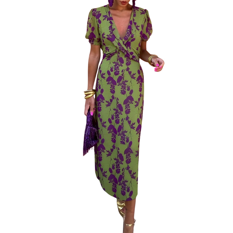 Women’s Wrap Midi Dress with Floral Print
