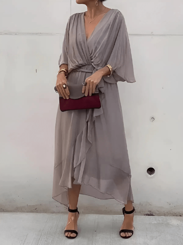 Women's Wrap V-Neck Long Sleeve Boho Midi Dress