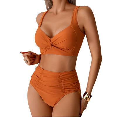 Women’s High-Waist Bikini Set with Twist Front Design