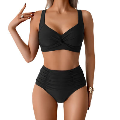 Women’s High-Waist Bikini Set with Twist Front Design