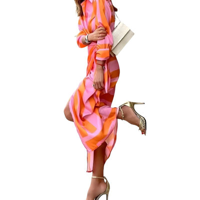 Women’s Striped Wrap Shirt Dress with Side Tie