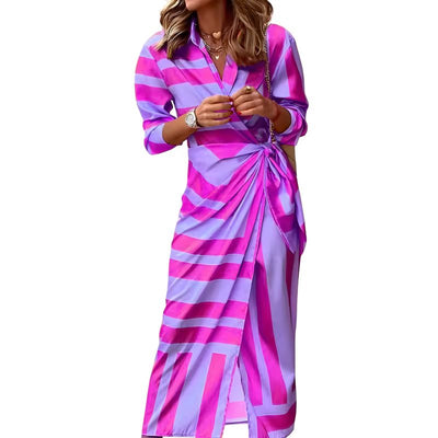 Women’s Striped Wrap Shirt Dress with Side Tie