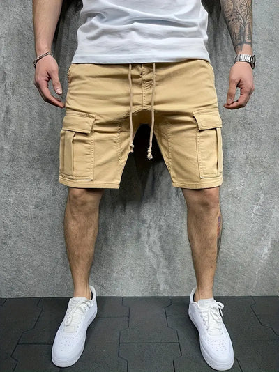 Men's Cargo Shorts with Drawstring Waist and Multiple Pockets