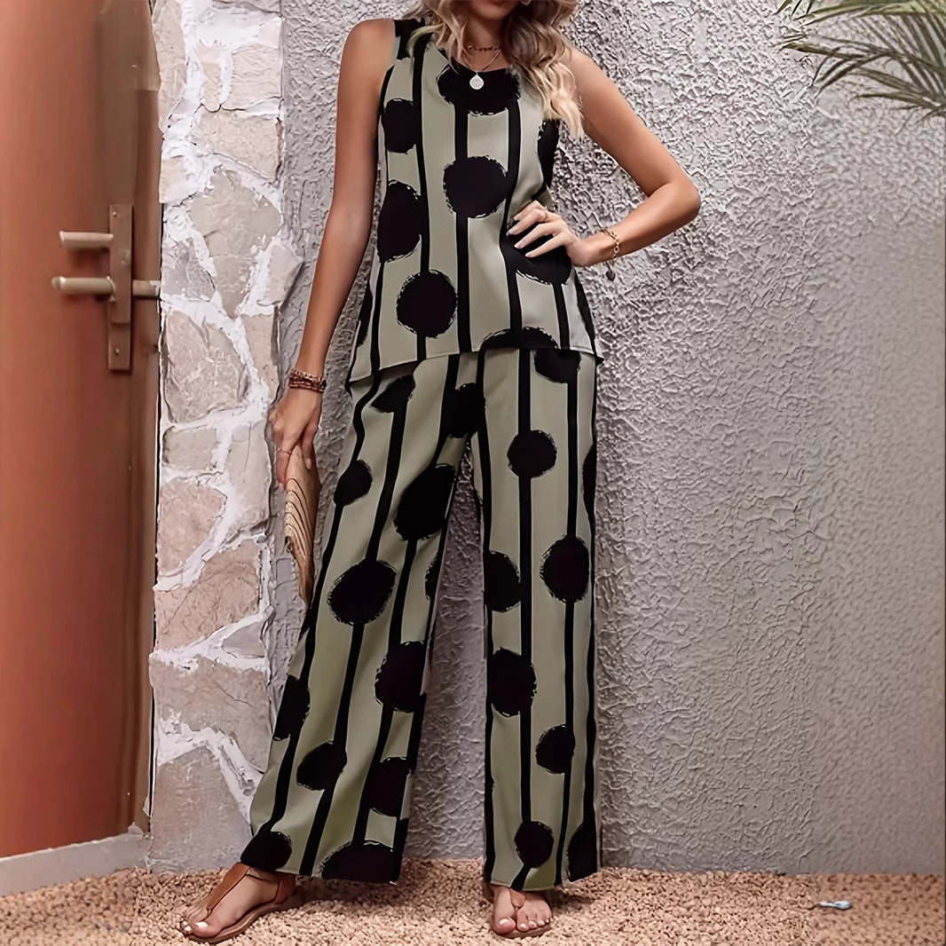 Sage I Street Style Printed Sleeveless Top & Trousers Set