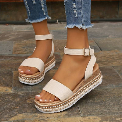Women's Summer Platform Sandals with Ankle Strap and Textured Sole