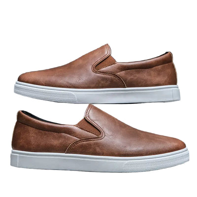Men’s Brown Slip-On Loafers with Elastic Insets and Modern Style