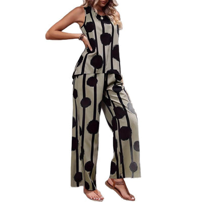 Sage I Street Style Printed Sleeveless Top & Trousers Set