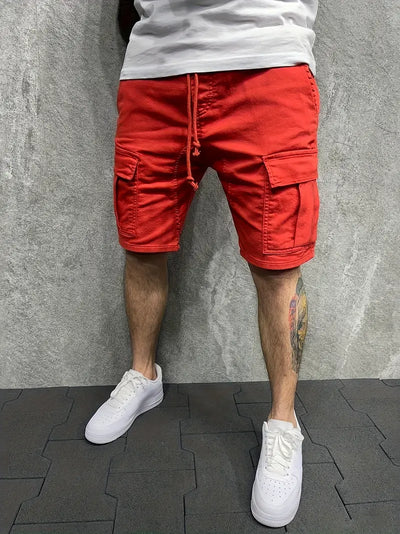 Men's Cargo Shorts with Drawstring Waist and Multiple Pockets