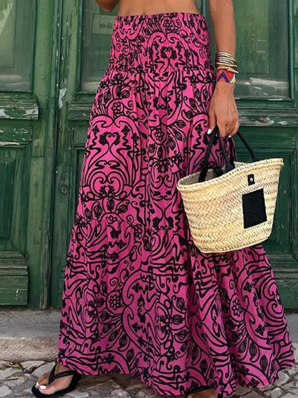 Women's Printed Maxi Skirt with Elastic Waistband