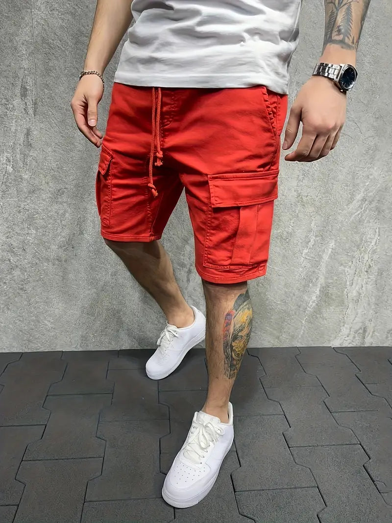 Men's Cargo Shorts with Drawstring Waist and Multiple Pockets