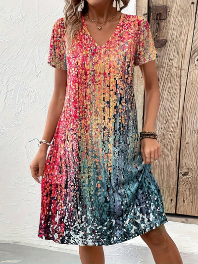 Women’s Gradient Mosaic Dress with Flowing Silhouette