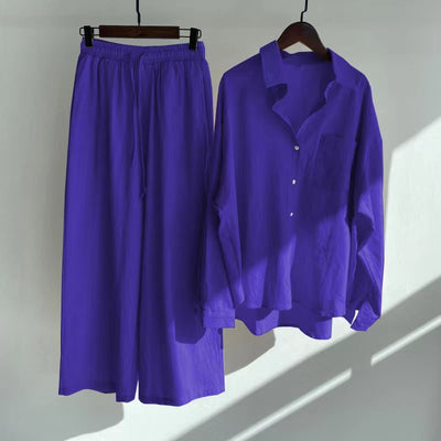 Nola - Cotton‑Linen Matching Set – Relaxed Shirt & High‑Waist Trousers