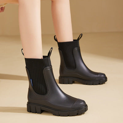 Ribbed Chelsea Rain Women Ankle Winter Boots