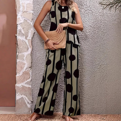 Sage I Street Style Printed Sleeveless Top & Trousers Set