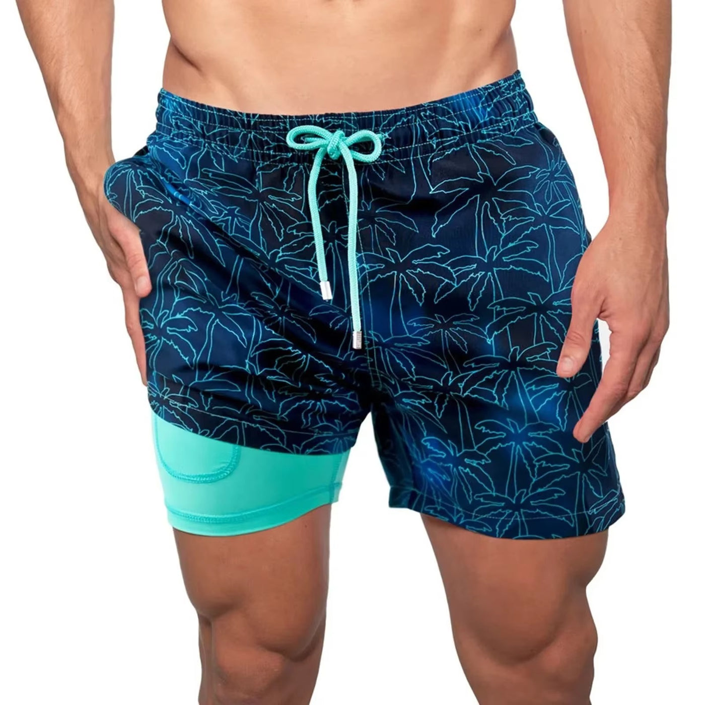 Men's Elastic Waistband Beach Shorts with Inner Mesh Lining