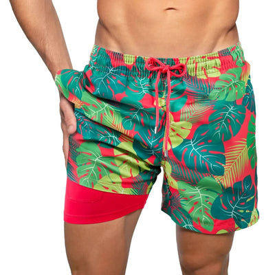 Men's Elastic Waistband Beach Shorts with Inner Mesh Lining