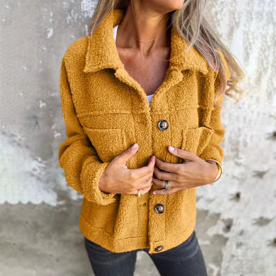Women's Button Down Full Sleeves Teddy Jacket for Winter