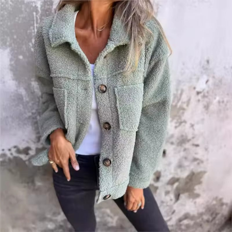 Women's Button Down Full Sleeves Teddy Jacket for Winter