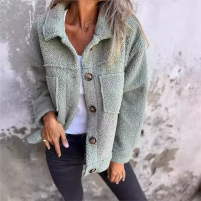 Women's Button Down Full Sleeves Teddy Jacket for Winter