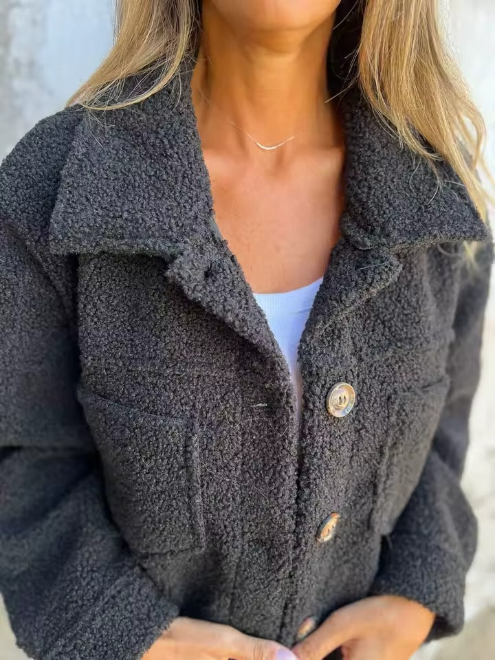 Women's Button Down Full Sleeves Teddy Jacket for Winter