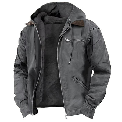 Men's Hooded Streetwear Jacket with Drawstring and Hood