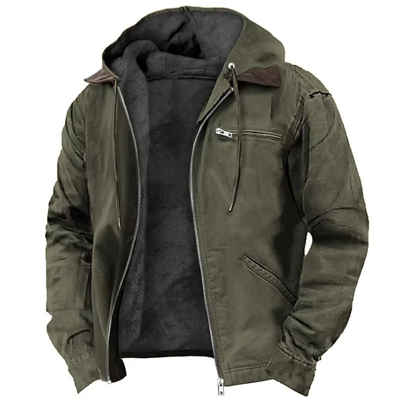 Men's Hooded Streetwear Jacket with Drawstring and Hood