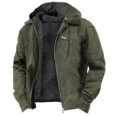 Men's Hooded Streetwear Jacket with Drawstring and Hood