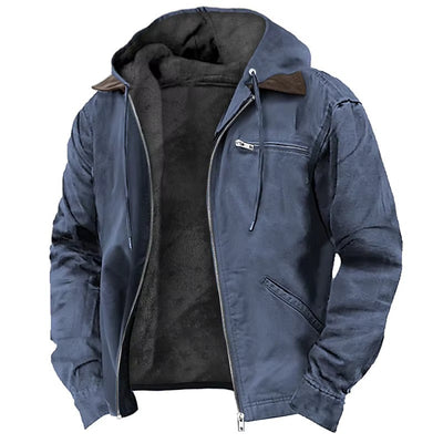 Men's Hooded Streetwear Jacket with Drawstring and Hood