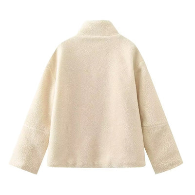 Women's Full Sleeves Lapel Collared Warm Winter Zip Jacket