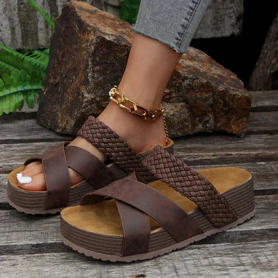 Women's Braided Platform Wedge Cross Strap Sandals