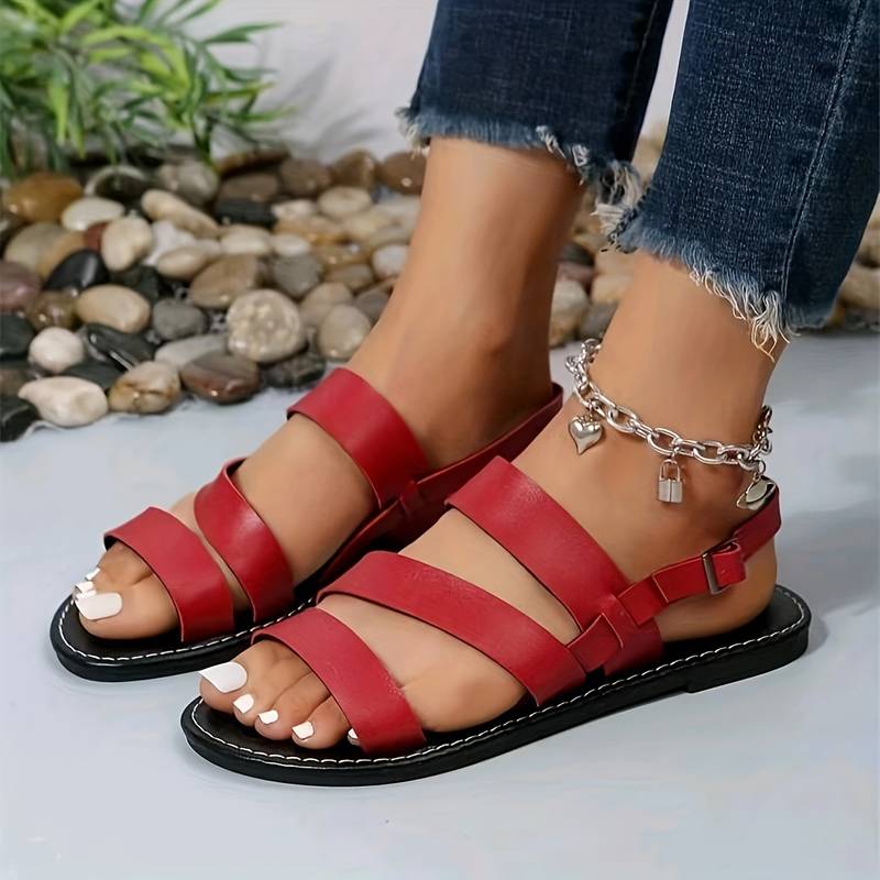 Women's Summer Flat Sandals with Three Straps Style