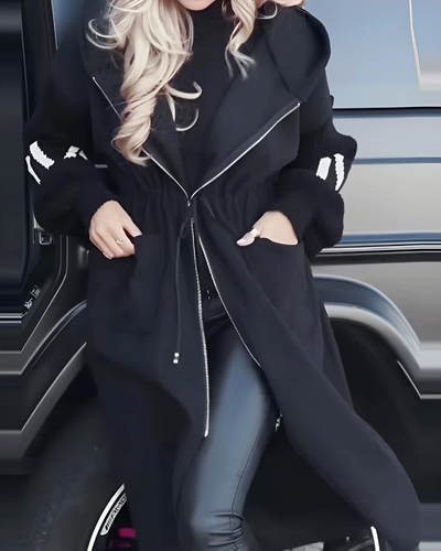 Kelly I Black Drawstring Hooded Coat