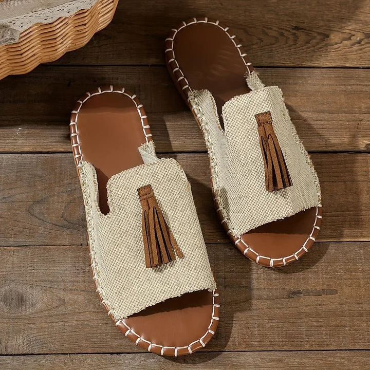 Women’s Open-Toe Slip-On Sandals with Woven Pattern