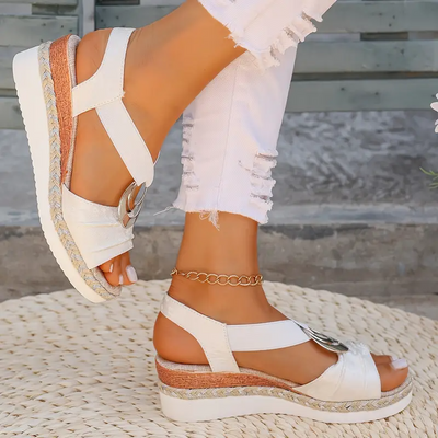 Women's Platform Wedge Sandals with Elastic Ankle Straps