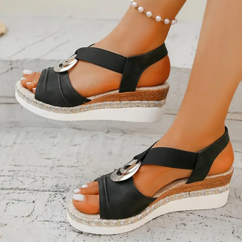 Women's Platform Wedge Sandals with Elastic Ankle Straps