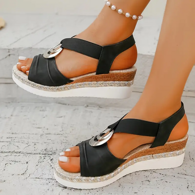 Women's Platform Wedge Sandals with Elastic Ankle Straps