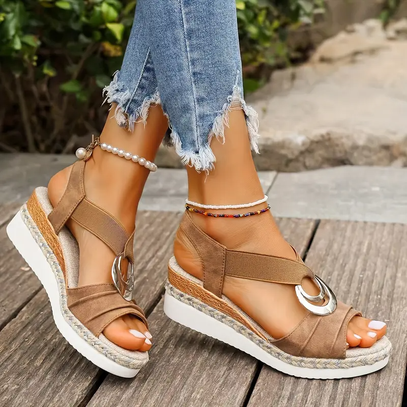 Women's Platform Wedge Sandals with Elastic Ankle Straps