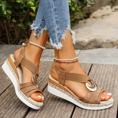 Women's Platform Wedge Sandals with Elastic Ankle Straps