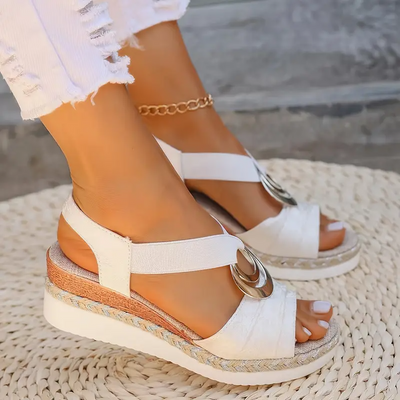 Women's Platform Wedge Sandals with Elastic Ankle Straps
