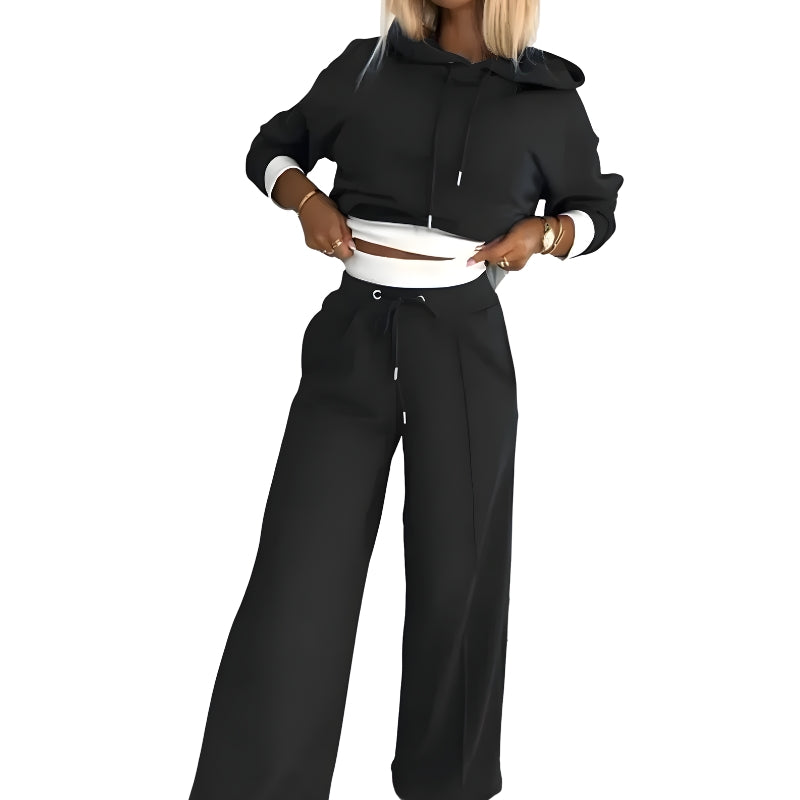 Women’s 2-Piece Set with Cropped Hoodie and Wide-Leg Pants
