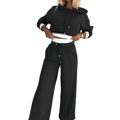 Women’s 2-Piece Set with Cropped Hoodie and Wide-Leg Pants