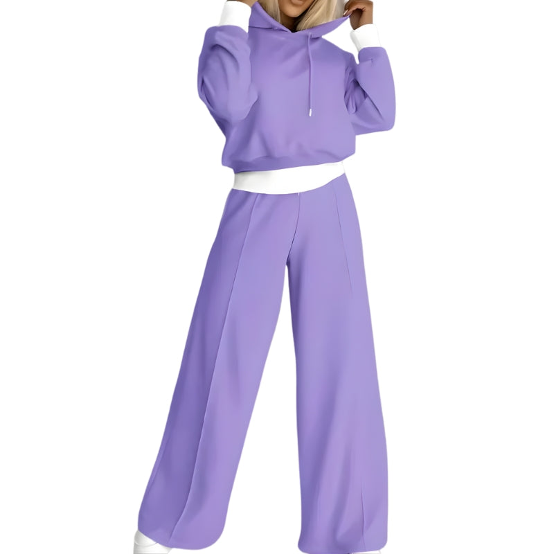 Women’s 2-Piece Set with Cropped Hoodie and Wide-Leg Pants