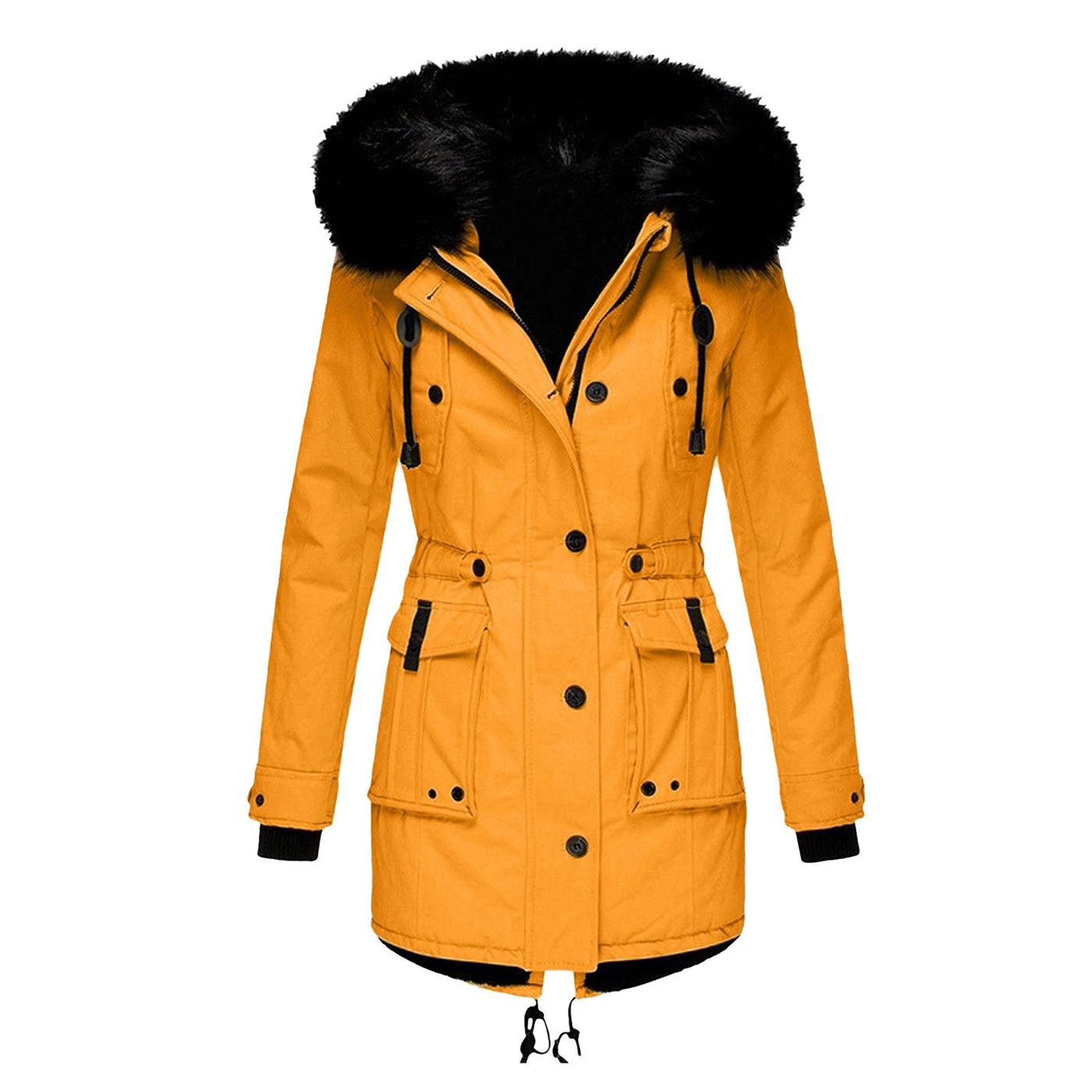 Women's Faux Fur Hooded Winter Jacket with Multiple Pockets